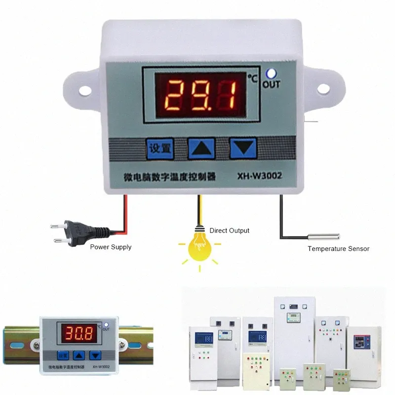 XH-W3002 LED Digital regolatore di temperatura di CA 110V 220V 12V 24V Termostato Regolatore 10A Riscaldamento Raffreddamento Interruttore PThd #