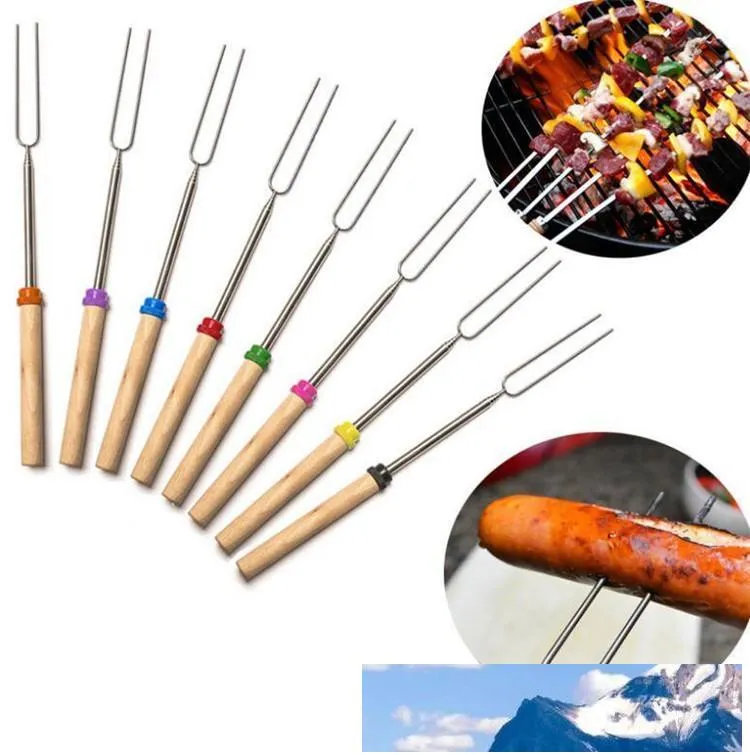 Stainless Steel BBQ Marshmallow Roasting Sticks Extending Roaster Telescoping YD0454