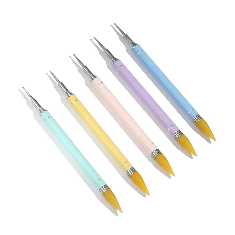 Nail New Double-Head Point Drill Crayons Double Point Flower Needle Beaded Diamond Pen Gradient Färg Metall Rod Nail Crayon