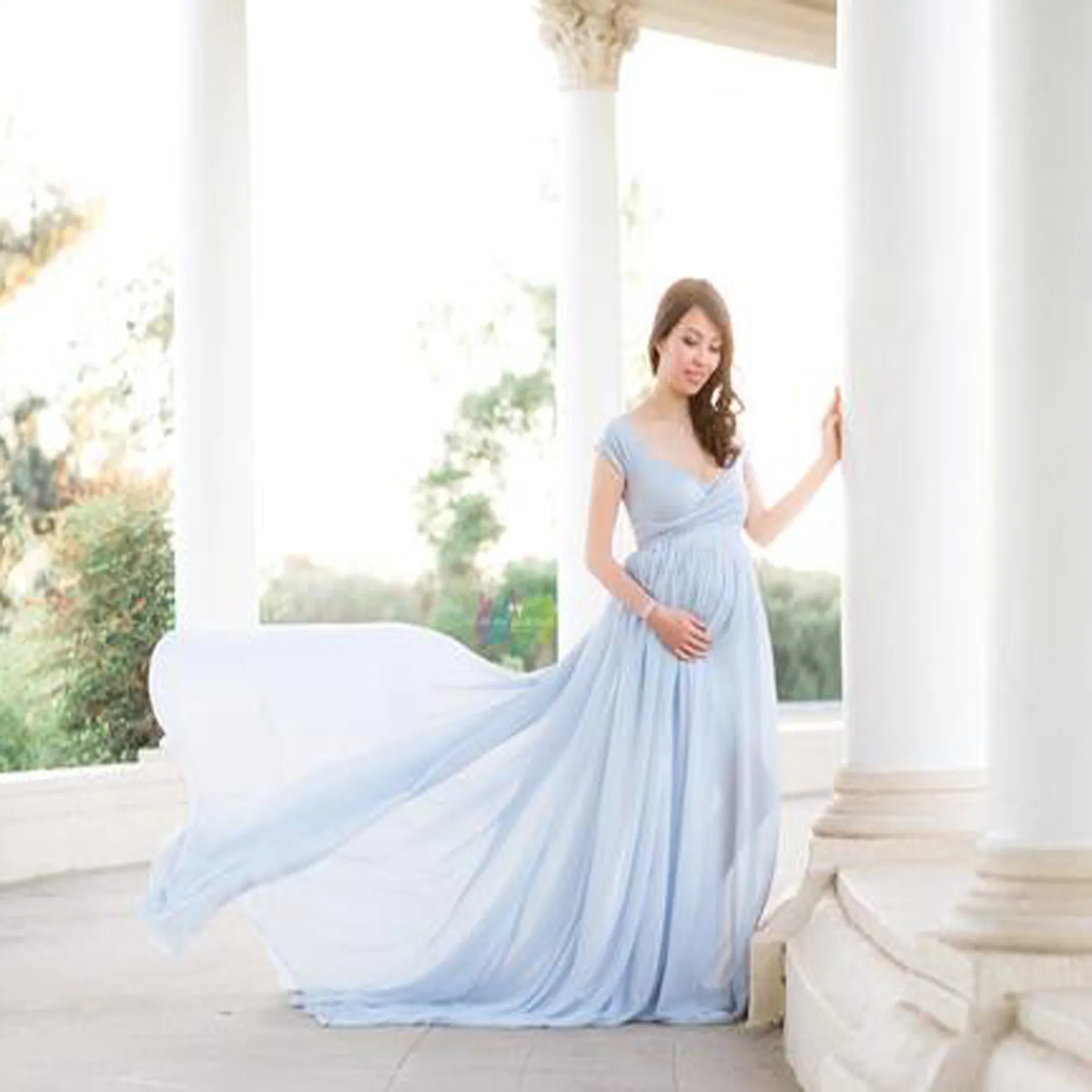Nieuwe witte kant moederschap jurk fotografie rekwisieten lange katoenen jurk zwangere vrouwen elegante fancy fotoshoot studio kleding