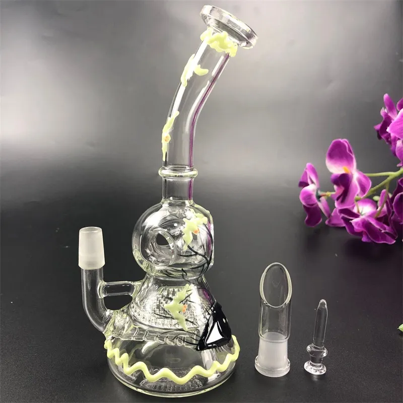 7.5Inches Night Glow glass water bongs hookahs Honeycomb and Inline Perc dap rig bong Eye Pattern Pipes for chicha
