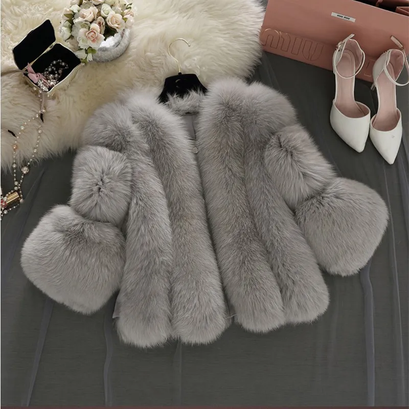 Mulheres Femininas Faux Russian Inverno Mulheres Casacos e Casacos O-pescoço Manga Longa Jaqueta Furry Quente Thick Fluffy Curto Casaco