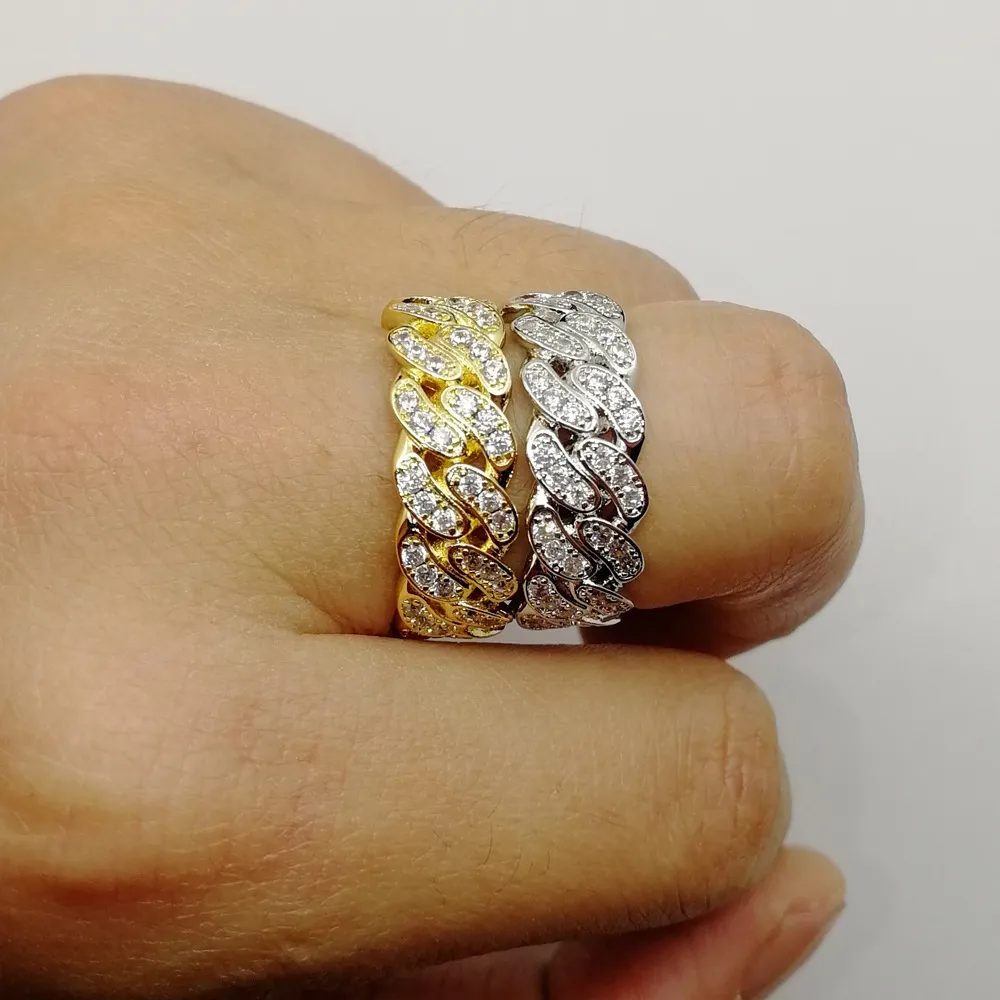 8 mm vereiste Hip Hop Ring Männer Frauen Gold Silber Zirkon Ring Ringe Kubaner Kettenform Ring 611 Größe8554934
