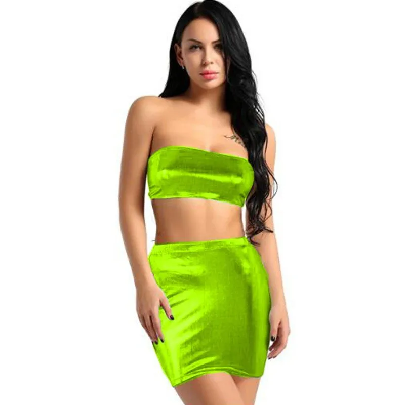 Plus Size Sexy Dois Peça Set Bodycon Mini Saia E Strapless Crop