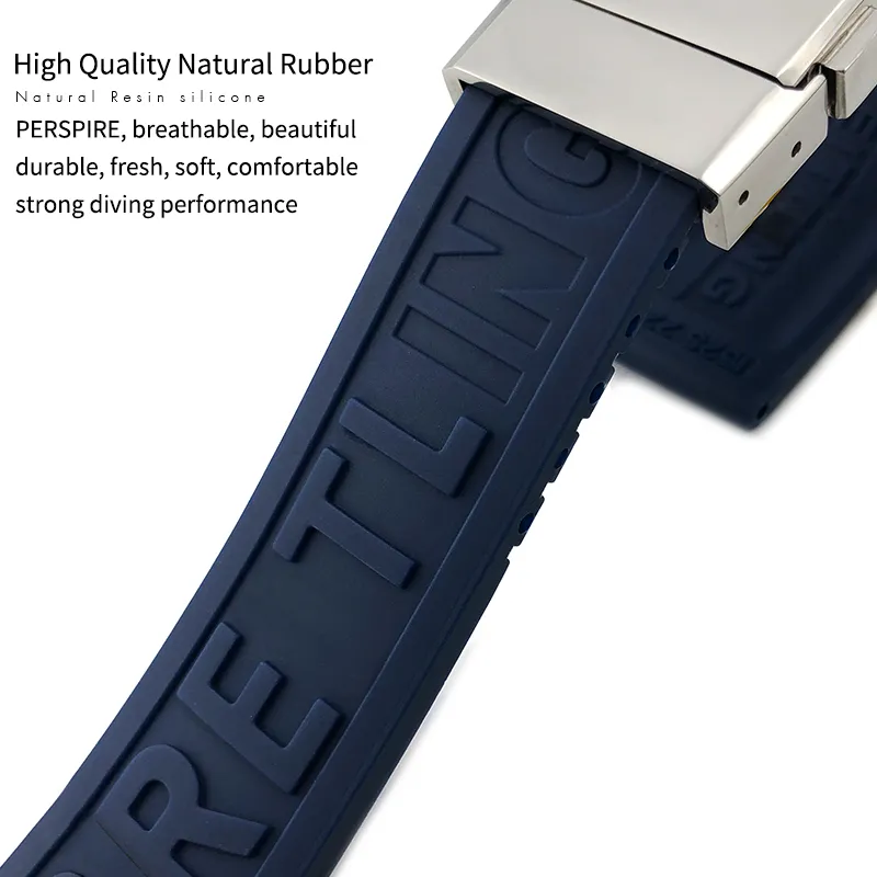 Bracelet de montre en silicone en caoutchouc de 22 mm pour la série Breitling Avenger Noir Bleu Jaune Bracelet de plongée étanche Boucle en acier inoxydable men239j