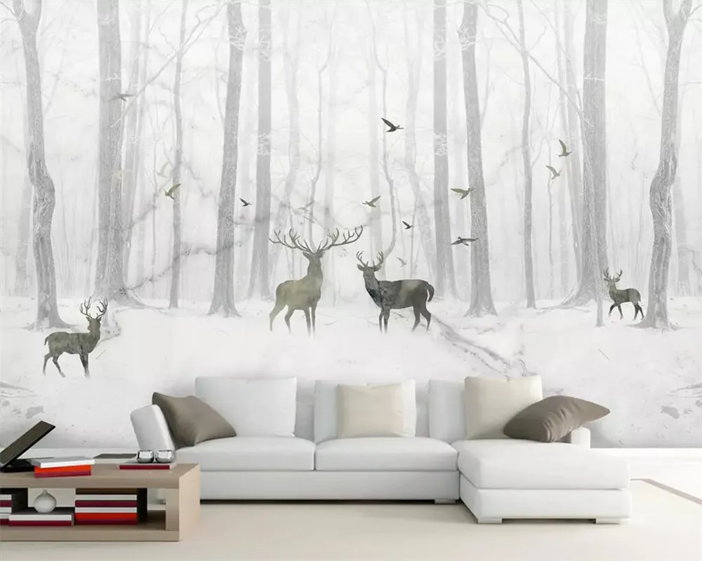 Beibehang Marmed Wallpaper Mural Nordic Abstrakcyjny Las Elk TV Tło ściany Salon Sypialnia Dekoracja 3d Tapeta