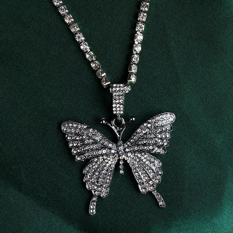 Fashion Style Hiphop Necklace Butterfly Pendant Necklace  Diamond Women Iced Out Bling Butterfly Necklace Jewelry