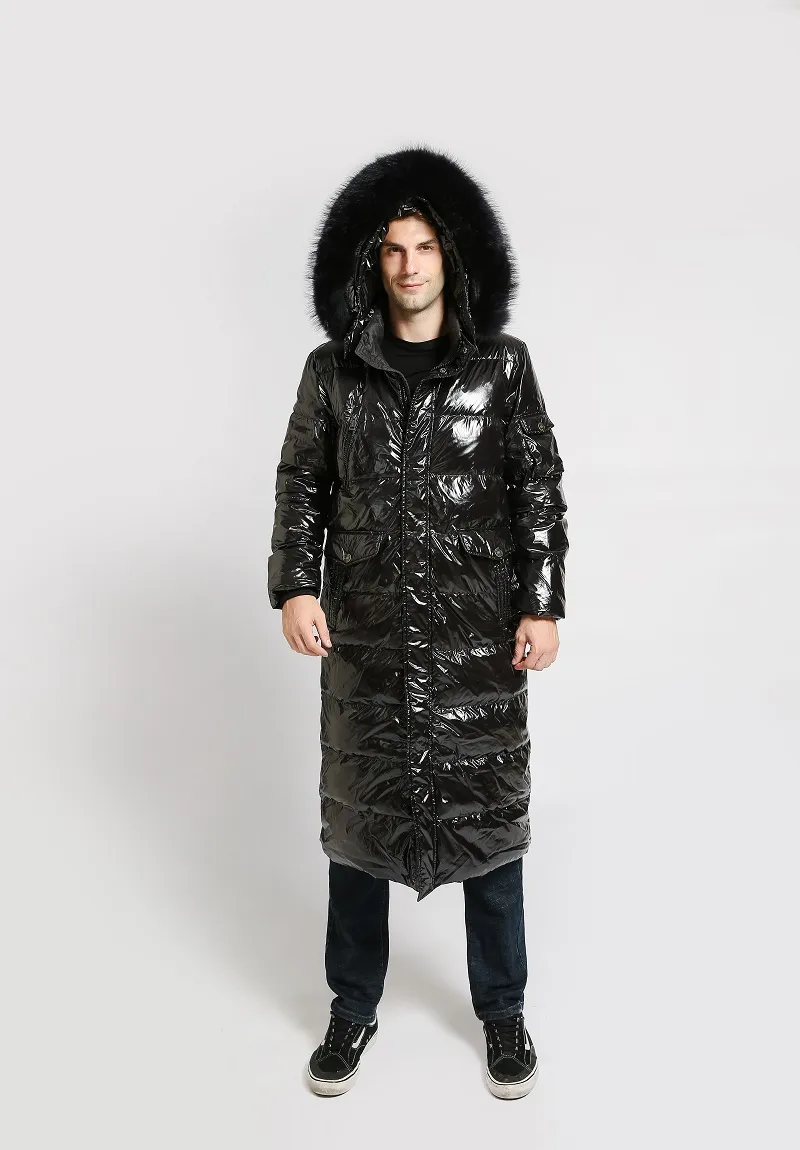 Mens Extra Long Duck Down Long Winter Puffer Coat With Hood And