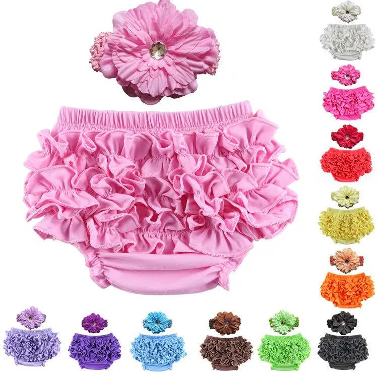 12 Color Baby Satin Ruffle Bloomers Pant Nappy Cover With Headband Infant Lace PP Pants Toddler Kids Ruffled Cotton Underwear Bloomers