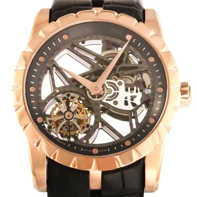 JB Montre de Luxe 45mm Tourbillon Movement 무수 소드 모양의 포인터 스테인리스 스틸 케이스 Lucury Watch Mens Watches Wristwatches
