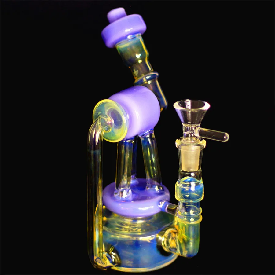 vattenpipa Unik sidovagn Glas Bong Dab Rig Inline Perc Heady Water Pipe Bong Robot Fumed Hanger 7,5 tum 14 mm rökrör