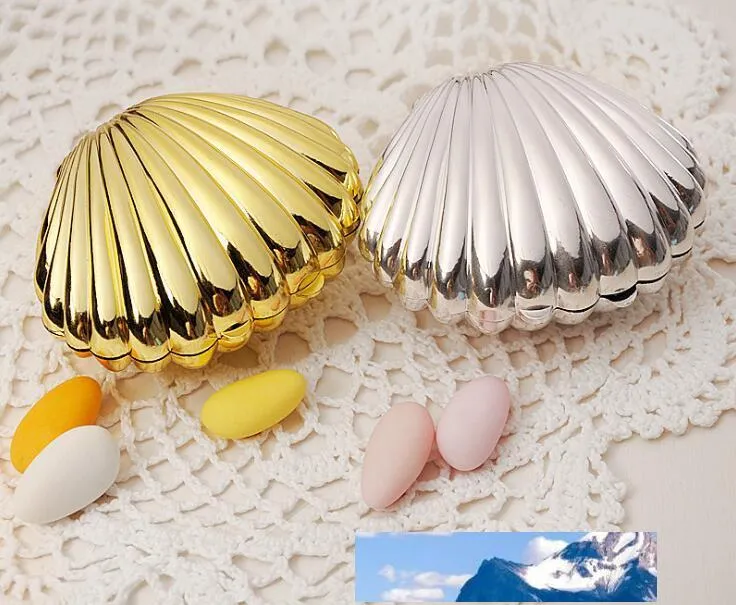 Boîte à bonbons en coquille plastique argent or couleur étui à bonbons cadeaux de faveur de Mariage boîte-cadeau de douche de bébé décoration de Mariage Mariage