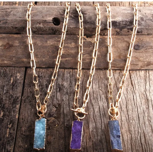 Fashion Choker Necklace Collar Statement Chunky GoldColor Chain Druzy Stone Charm Punk Necklaces