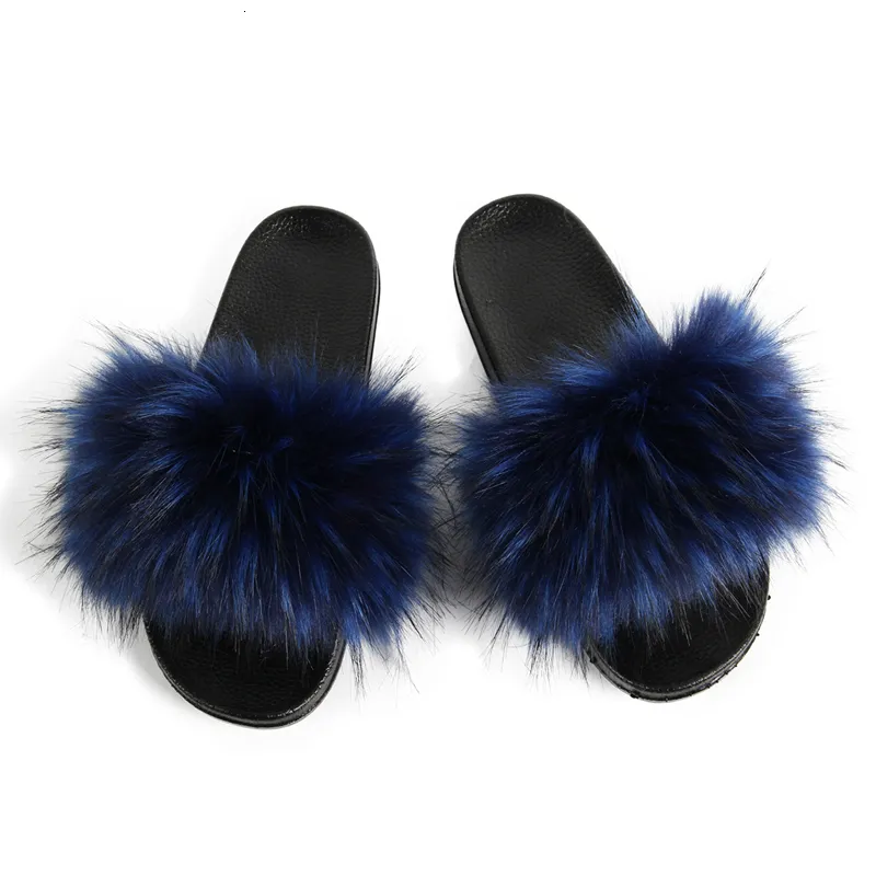 Faux Fur Royal Blue Furry Slides Fuzzy Faux Fur Slides: Plush