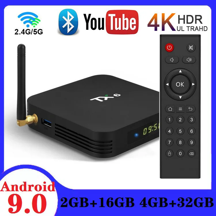 TX6 Allwinner H6 Android 9.0 TV Box 4GB + 32GB WiFi Dual 2.4G + 5G с Bluetooth 5.0 PK H96 Max