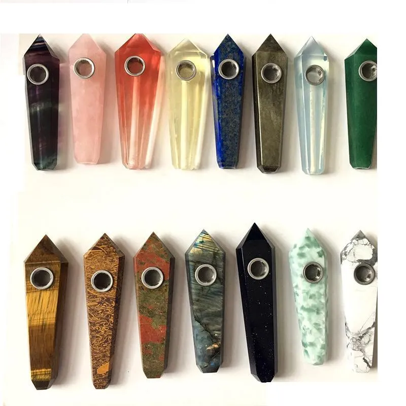 Natural pipe Healing Crystal Stone pipes For Smoking Tobacco Pipe Quartz Gemstone Pipe Tower Quartz Point Crystal Stone pipes