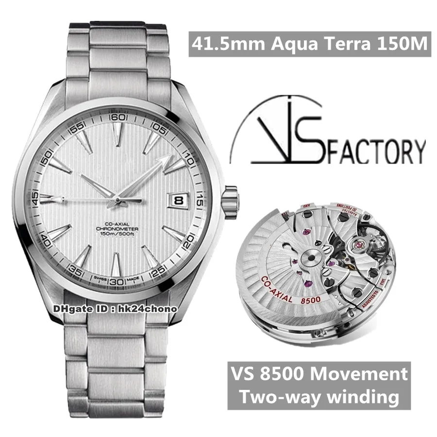 Top Version VS 41.5mm Aqua Terra 150M Cal.8500 Automatic Men's Watch 231.10.42.21.02.003 White Dial Stainless Steel Bracelet Gents Watches