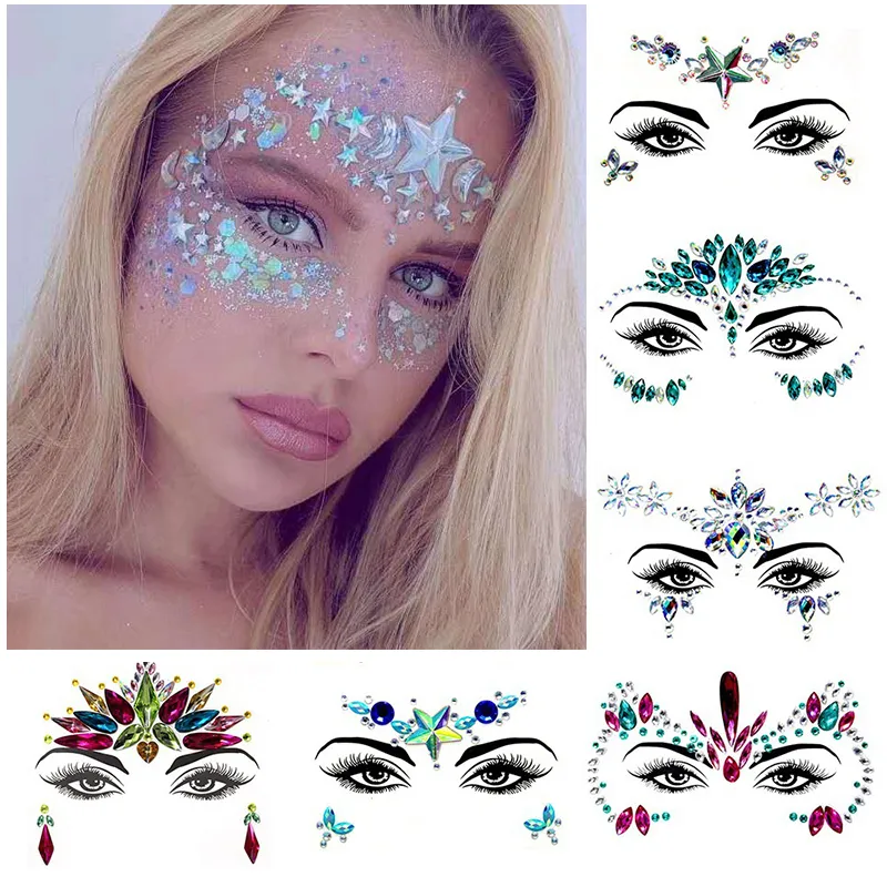 3 Sets of Self-adhesive Face Gems Stickers Decorative Eye Gems Jewels  Exquisite Face Decals 