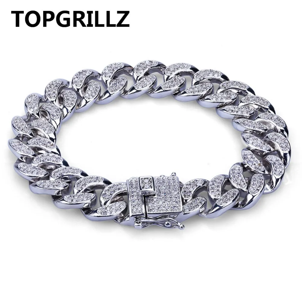 Topgrillz hip hop rock smycken guld färg pläterad kubansk kedja micro pave cz stenar armband 8 tum längd beaccelets för män cx200724