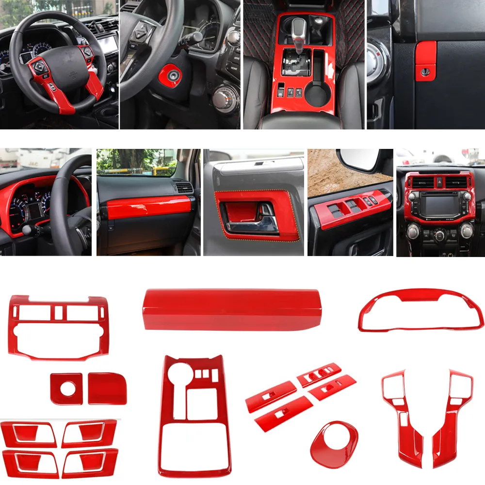 ABS Central Dashboard Gear Dekoration Kit Röd för Toyota 4Runner 2010 Up Car Interior Accessoarer