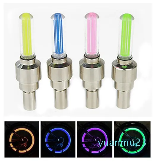 Groothandel-Nieuwe 1 ST LED Fietsverlichting Wiel Bandenventiel Caps Fiets Accessoires Fietsen Lantaarn Spaken Fietslamp Kleur Blauw Groen Roze Geel