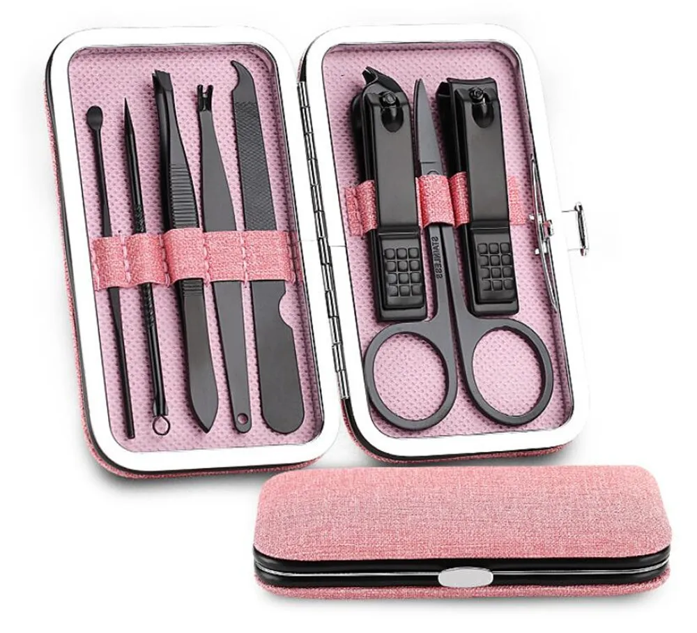 New Health 8 pezzi / set Set di pedicure per tagliaunghie in acciaio inossidabile con pinzette a forbice Strumenti per manicure professionali Forniture per unghie