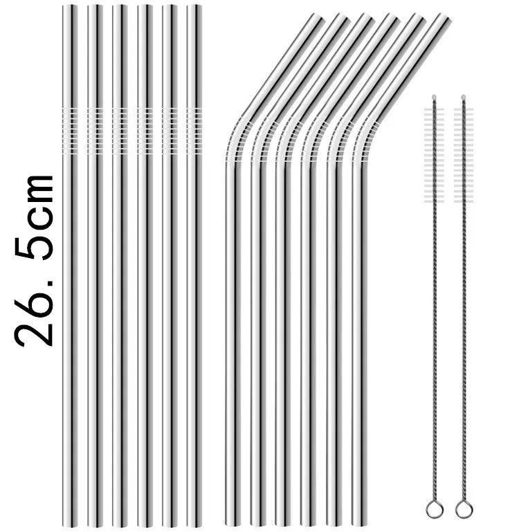 Nowy 26.5 cm Słomy ze stali nierdzewnej Proste Słomy Picie Accesseries Zakrzywione słomki