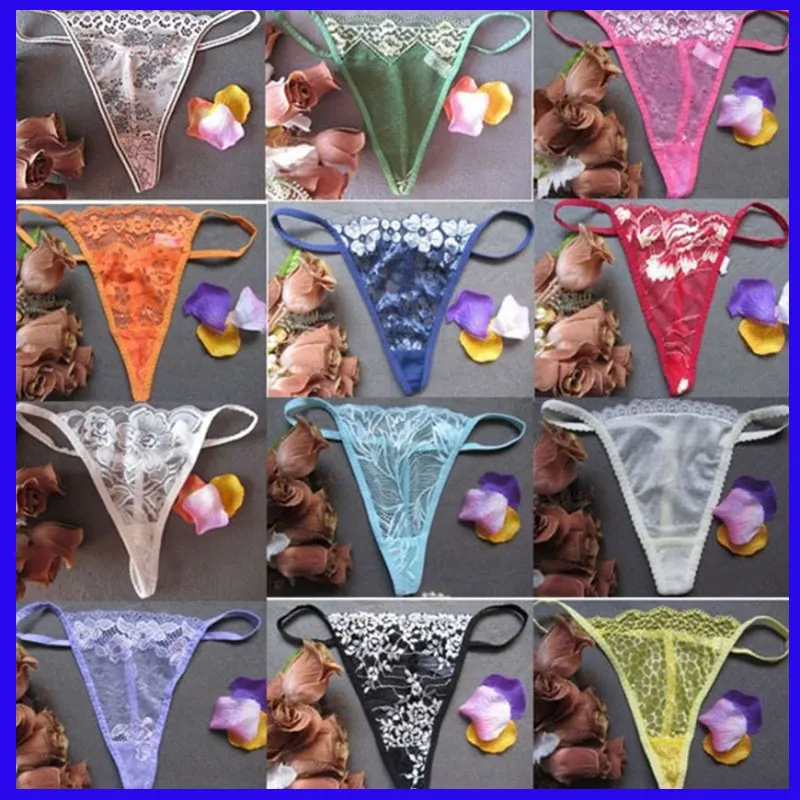 Kvinnors sexiga spetsbyxor t-back underkläder kvinnor netto garn transparent g-sträng thongs underkläder se genom underbyxor257g