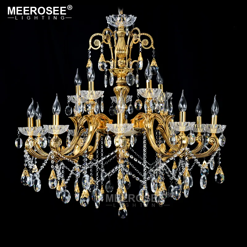 Duży Foyer Nowoczesne Srebrne Żyrandole Oświetlenie świeca K9 Wyczyść Crystal Gold Wisiorek Oprawa Lekka Zawieszenie Wiszące Lampa 15 Arms Home Decor