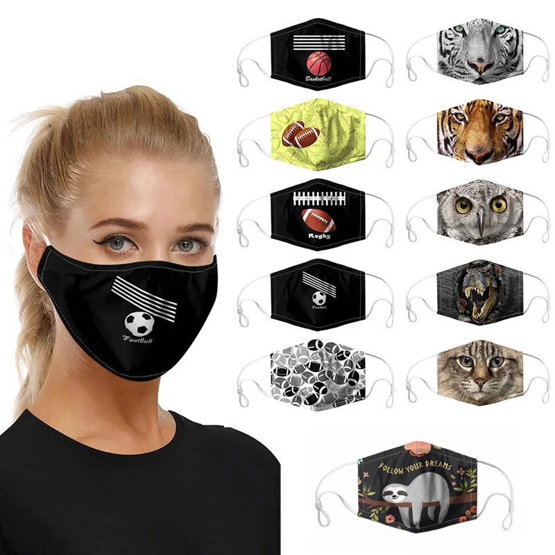 Pallacanestro calcio e maschera per il viso di design con motivi animali maschera protettiva regolabile maschere per il viso traspiranti transfrontaliere e antipolvere