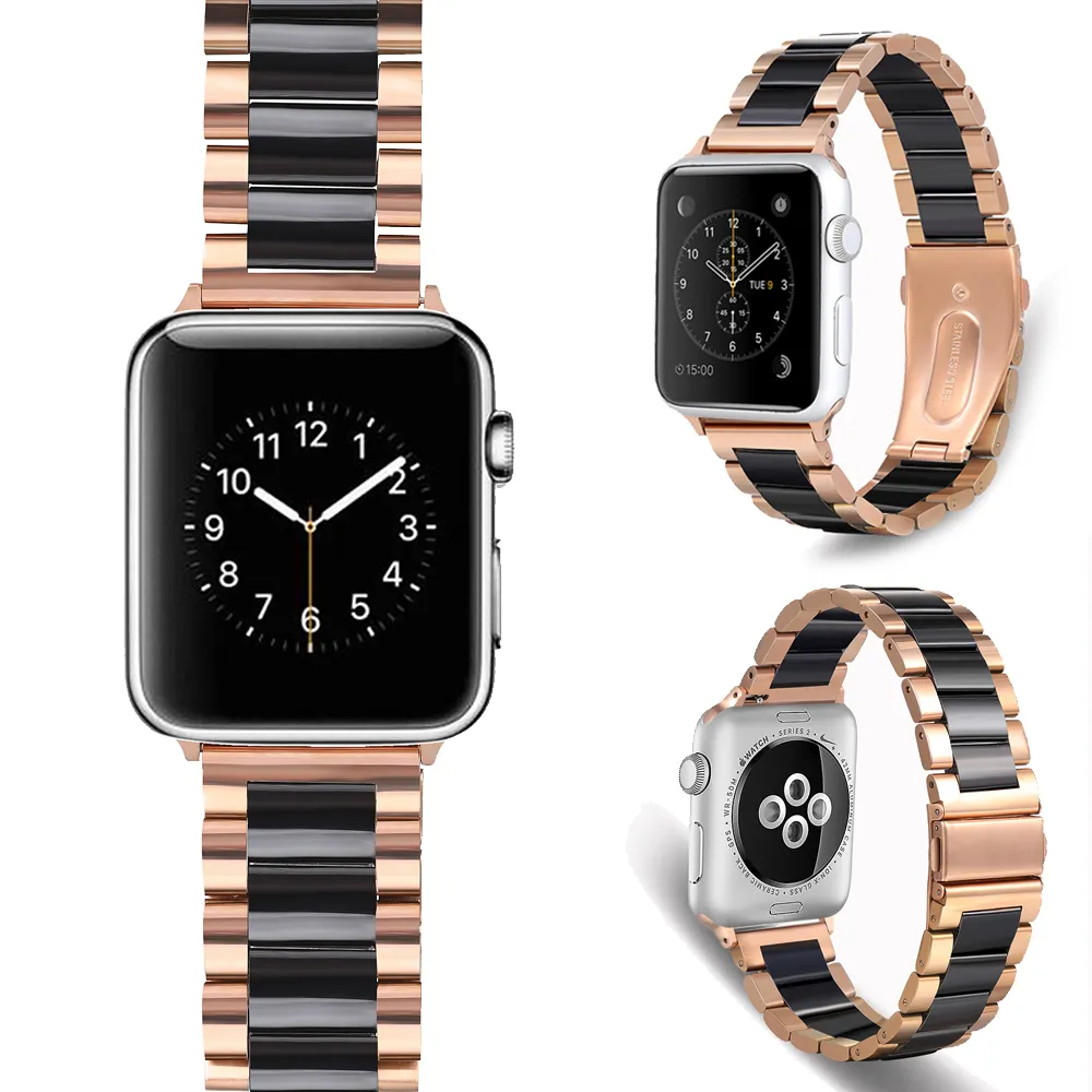 Apple Watch SE 6/5/4/3/2/1 스테인레스 스틸 도자기 밴드 스트랩 38mm 42mm 40mm 44mm 프리미엄 남성 로즈 골인 화이트 블랙 프리 셰퍼핀