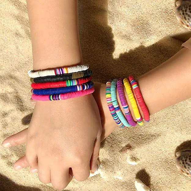 Handgefertigtes Regenbogen-Perlenarmband, bunte Polymer-Ton-Scheibenperlen-Armbänder, Boho-Surf-stapelbares Stretch-Charm-Armband, Schmuck für Frauen und Mädchen