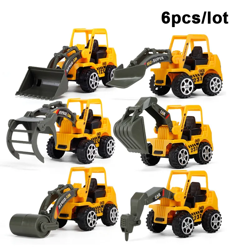 6 Pcs/Set Wholesale Vehicle Truck Car Plastic Diecast Construction Bulldozer Engineering Model Toy For Kids Children Boys Gift