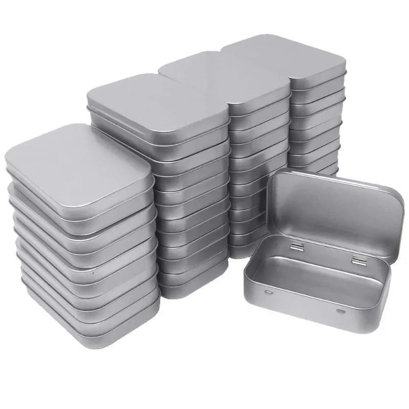 24 Pack metalen rechthoekige lege scharnierende takken dooscontainers Mini draagbare doos Kleine opslagkit, Home Organizer