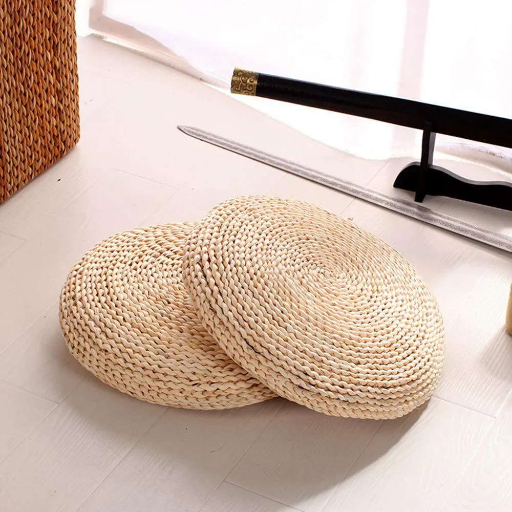 Natural Pouf Round Hand-made Weaving Natural Straw Cushion Meditation Pillow Soft Floor Yoga Chair Seat Mat Tatami Window Pad305G