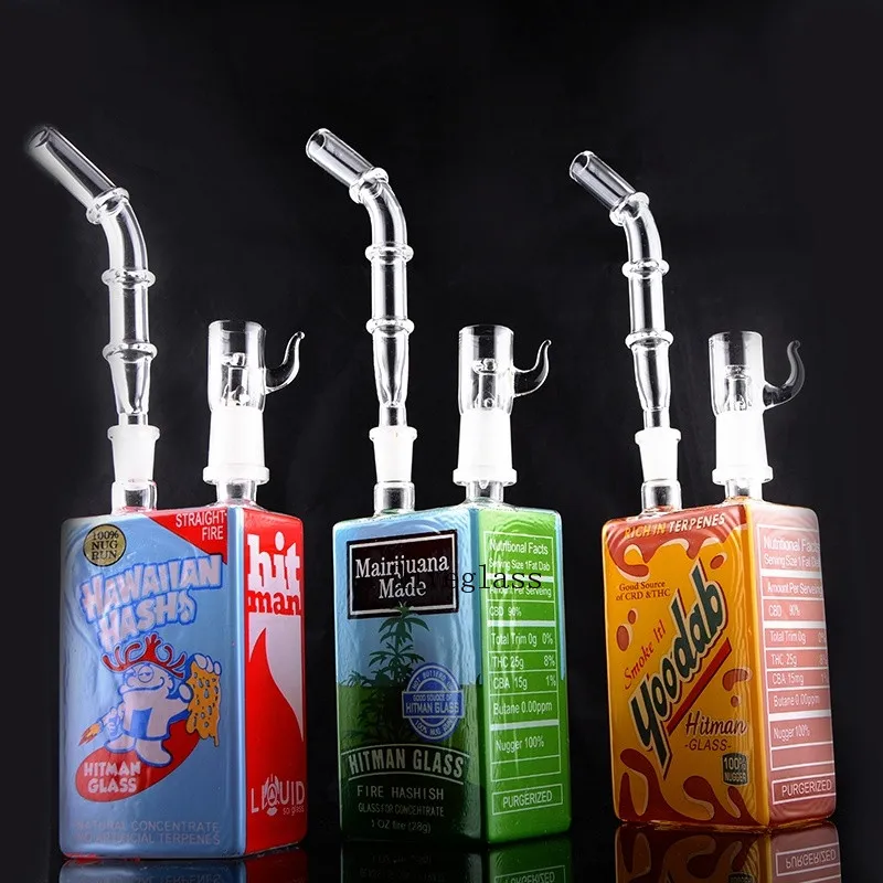Mini Cute Juice Box Diseñado Heady Glass Bongs Para Hookah Dab Rigs