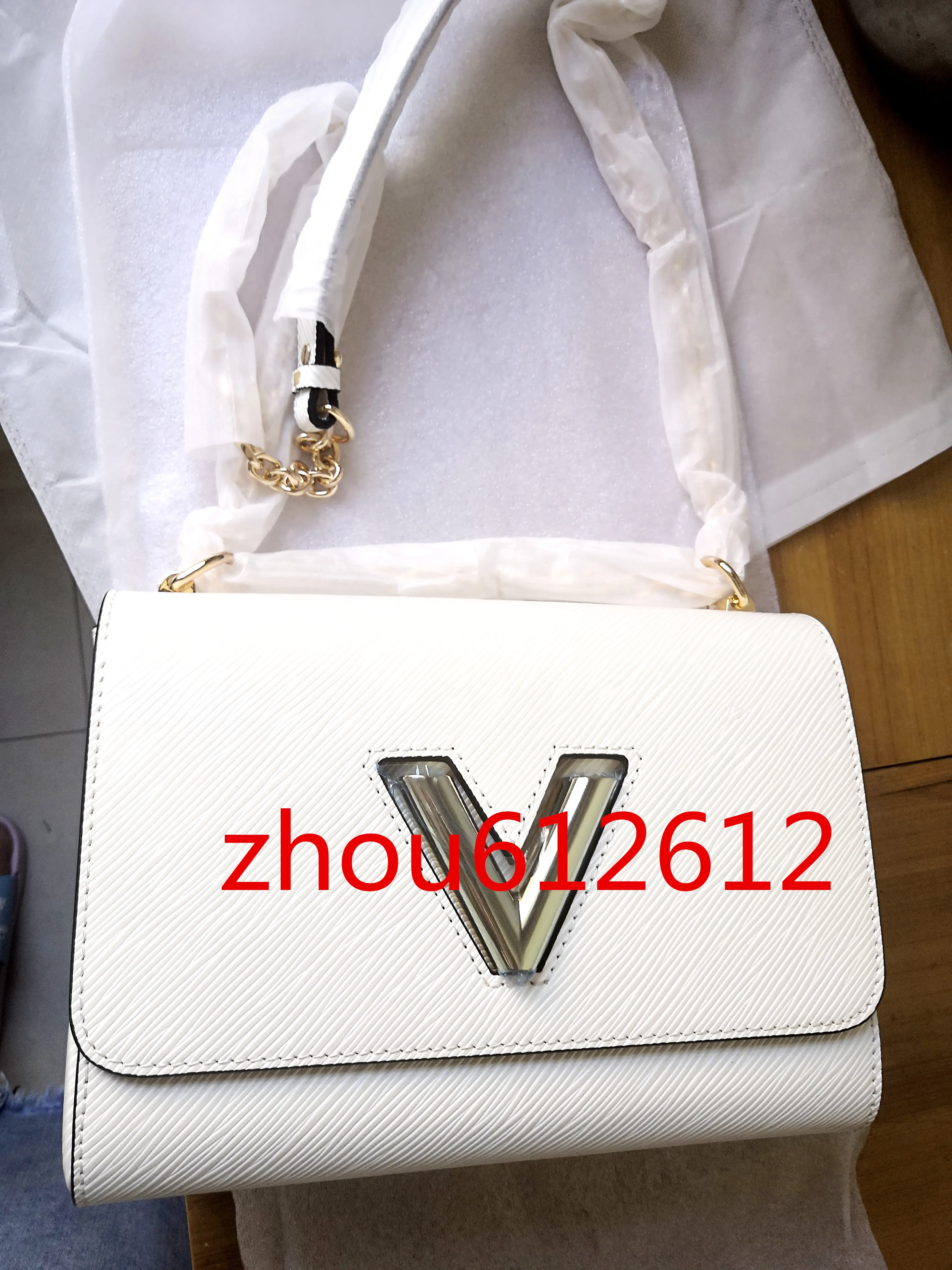 Högkvalitativ twist denim epi läder designer kvinnor axelväskor v lås klaff kedja handväskor vridningar kvinna crossbody väska lady pochette tote middle size svart handväska