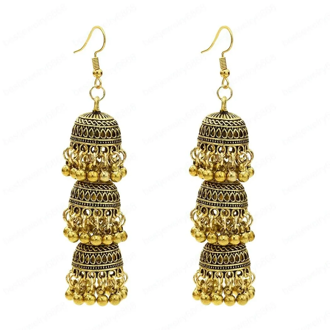 Indische Ohrringe Objektiv Bell Round Drop Dangle Ohrring für Frau Mode Silber Gold Accessoires