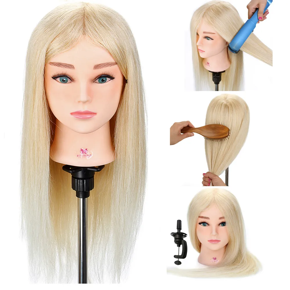 Can Be Curled Mannequin Dolls 60% Real Human Hair Training head dolls for  hairdressers blonde color professional styling head