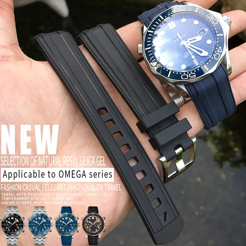 20 mm wysokiej jakości Gumowa silikonowa opaska Waterproof Blue Black Paspband Bracelets Bracelets Stalowe klamra do Omega NOWA 300 F289C