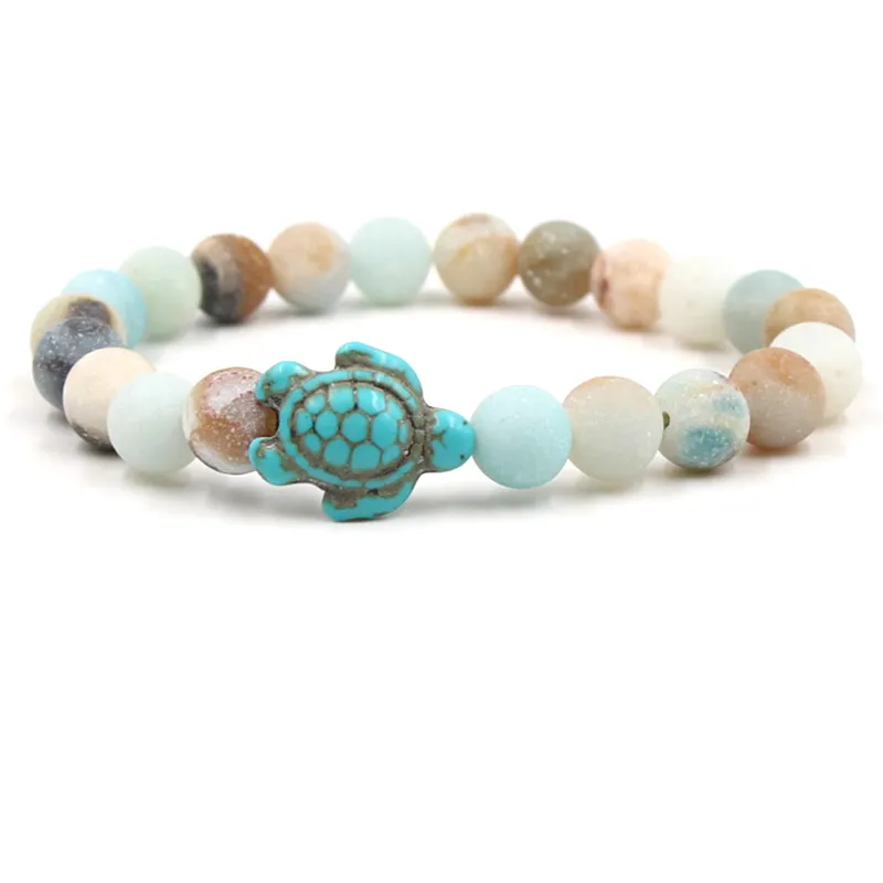 Natural stone tortoise beaded strands bracelet sea turtle charm Agate Tiger eye turquoise women mens bracelets will and sandy Fashion jewelry