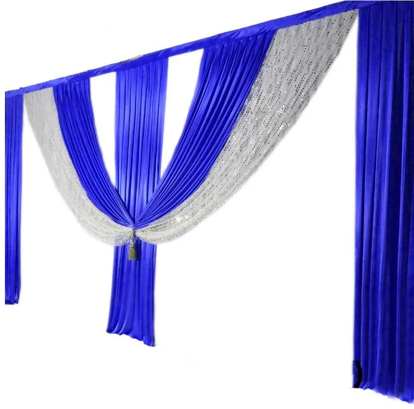 6 M Uzunluğu Kraliyet Mavi Swags Düğün Backdrop Perde Pullu Olay Parti Kutlama Sahne Arka Plan Perdeler Duvar Dekorasyon 2020