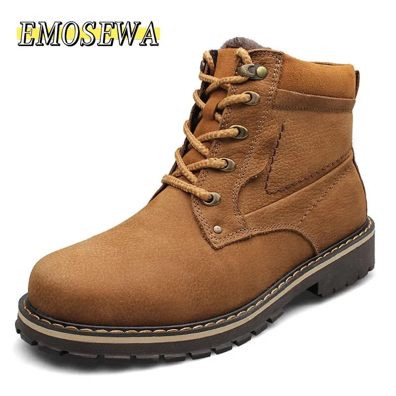 Plus size 37-52 Homens de couro genuínos botas homem sapatos com inverno masculino quente neve à prova d'água