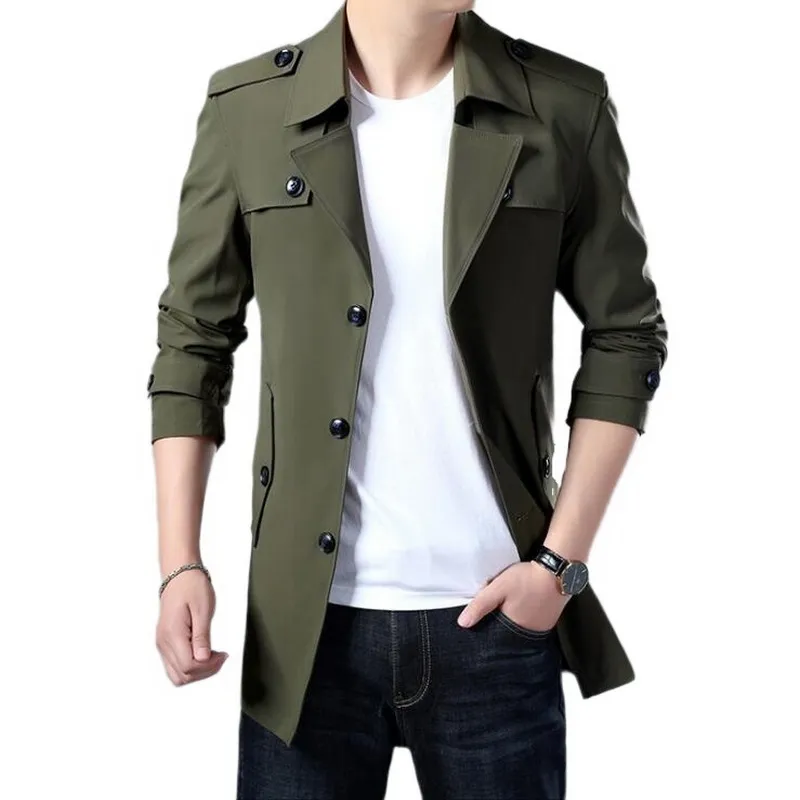 Trench Cappotto da uomo Giacca lunga di marca Uomo Primavera Autunno Casual Giacca a vento Cappotto Moda Bottoni Giacche da uomo M-7 XL