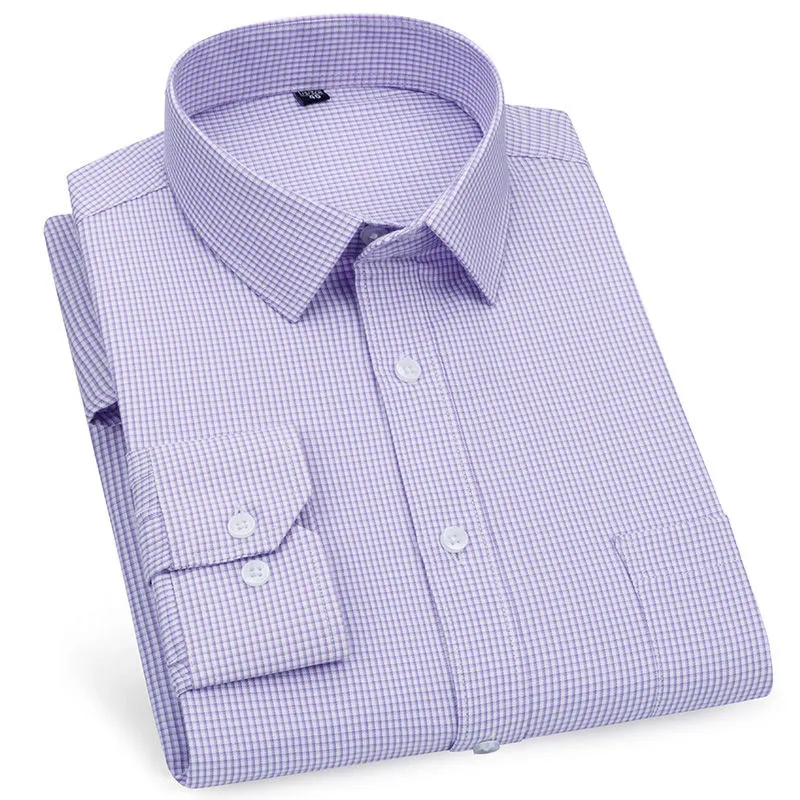 High Quality Mens Business Casual Long Sleeved Shirt Classic Striped Checked Male Social Dress Shirts Purple Blue Cheap2509