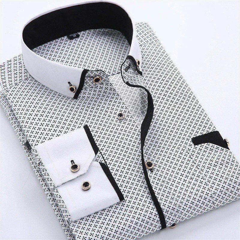 Men's Dress Shirts Mens Designer Casual Slim Fit Long Sleeve Business Shirt Male Dot Print Autumn Formal Cotton Men Brand