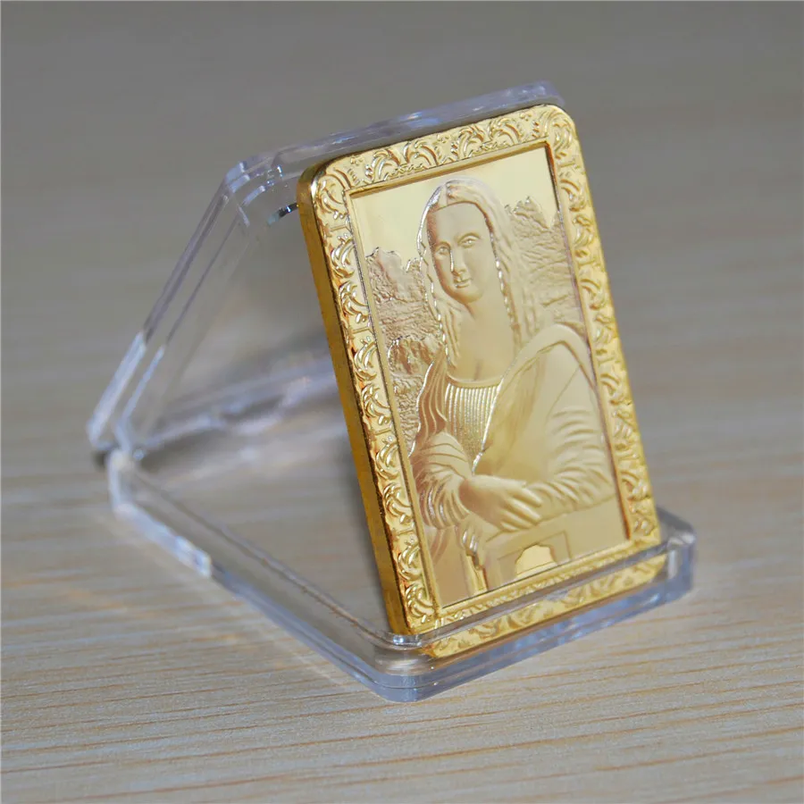 Da Vinci Mona Lisa Gold Plated Bar Commemorative Coins Collection Souvenir Art Coin Festival Gift 50st/Lot DHL Gratis frakt