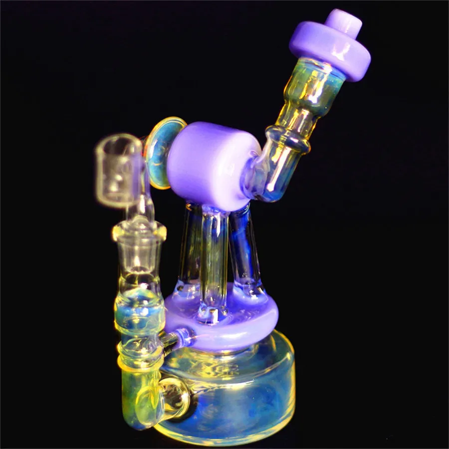 Robot Fumed Hanger hookah Heady Recycler Dab Rig Unique Bong Inline Percolator Glass Water Pipes Sidercar With 14mm Banger