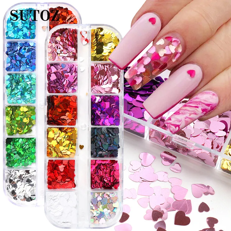 Borboleta Nail Art Decorações Lantejoulas Paillette Coração Em forma de Flocos 3D Fatias Spangle Laser Nails Hologers Glitter