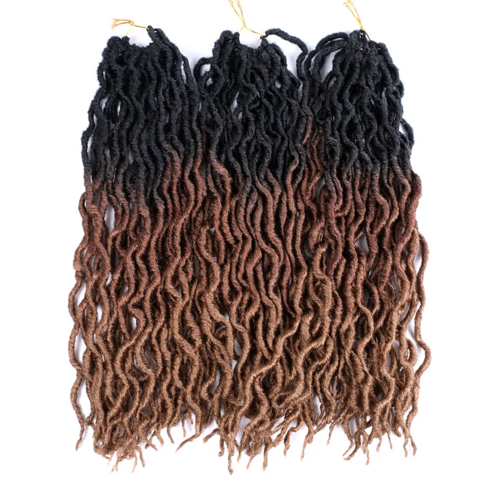 Ombre Curly Crochet Hair Syntetisk Braiding Hair Extensions Goddess Faux Locs 18 tum Soft Dreads Dreadlocks Hår med Marley